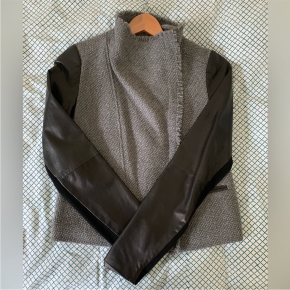 VINCE leather and wool jacket scuba moto tweed jacket gray Black NEW sz SM RARE - Picture 12 of 16